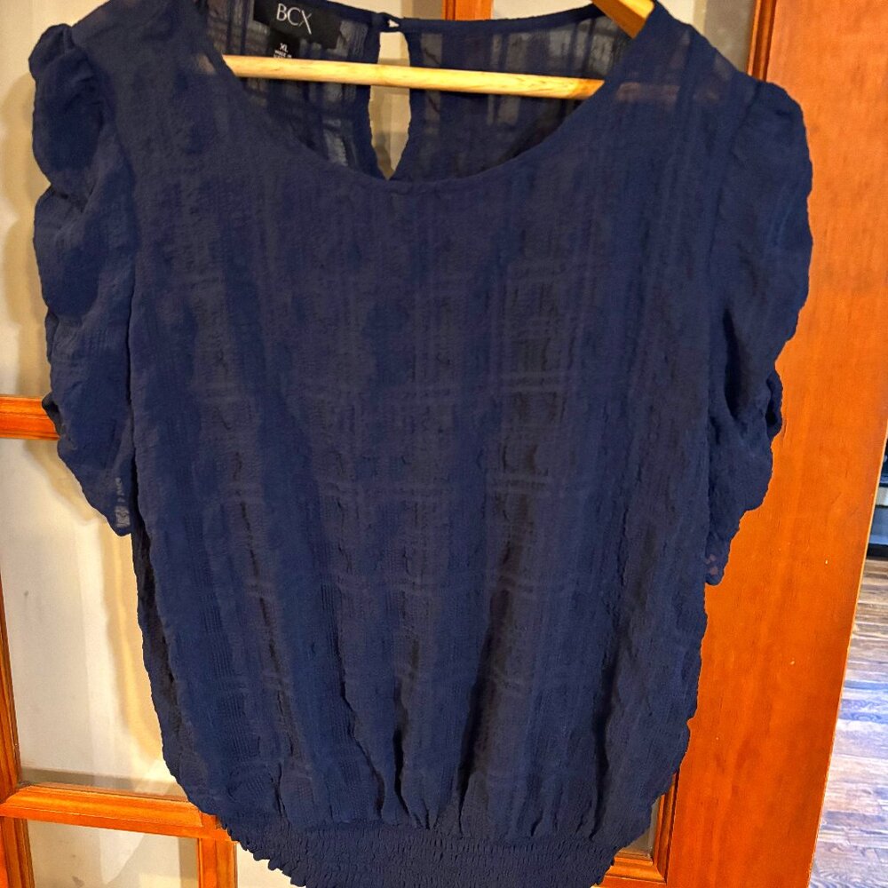 BCX Juniors Navy Blue short sleeve blouse SZ: XL